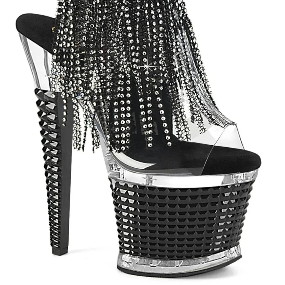 Platform Rhinestone Fringe Lace Up Ankle Boots - Picture 2 of 4
